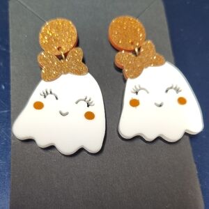 Cute Ghost Earrings with Orange Accents